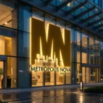 MNaplicacion1 Aplicación de logotipo Metrópolis Nova en fachada inmobiliaria para identidad visual